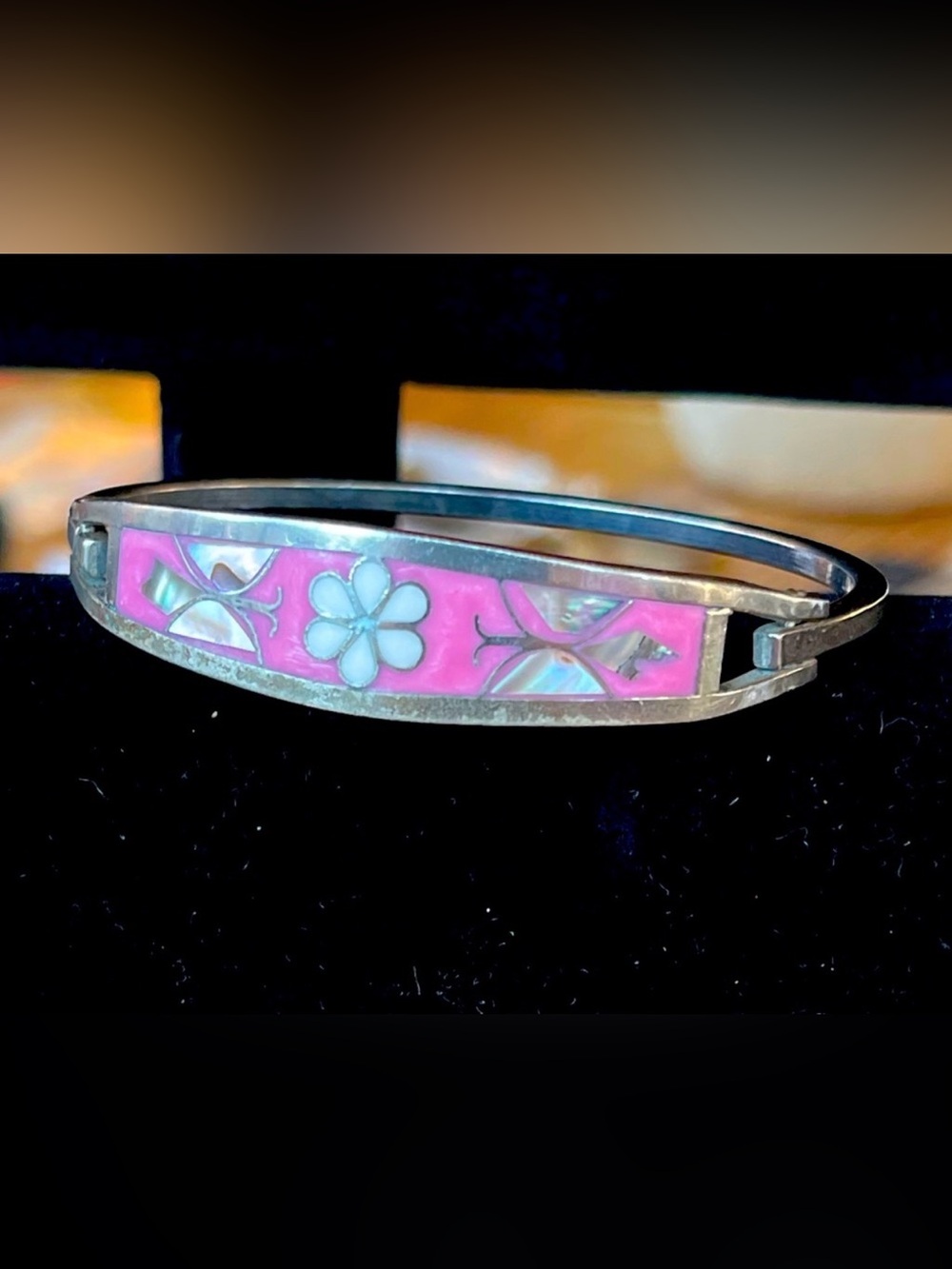 Vintage Signed Hecho en Mexico Enamel & Abalone Silver-Tone Bracelet